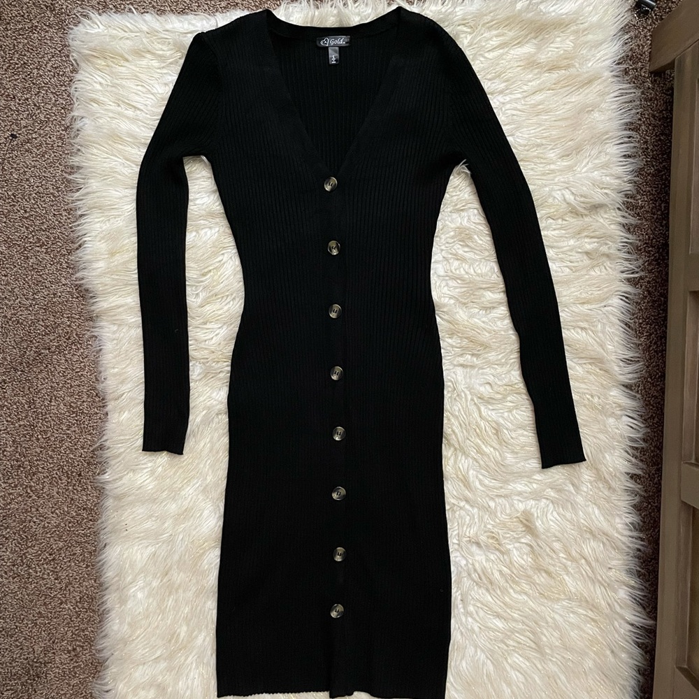 LA Gold black button down sweater dress